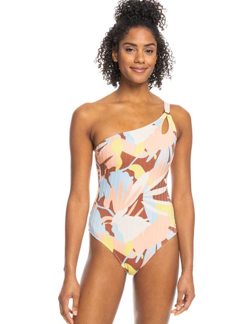 Une pièce Roxy Floraldelic Printed Asymmetrical Swimsuit Femme Marron | 853960CFJ
