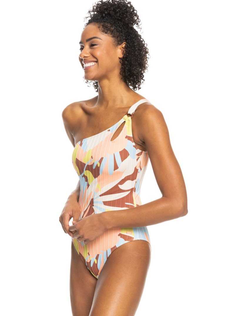 Une pièce Roxy Floraldelic Printed Asymmetrical Swimsuit Femme Marron | 853960CFJ
