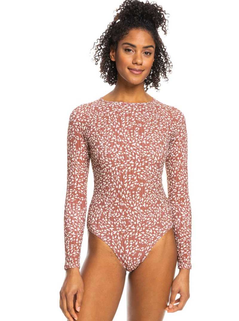 Une pièce Roxy Love Printed Long Sleeve UPF 50 Swimsuit Femme Marron | 648570DAK