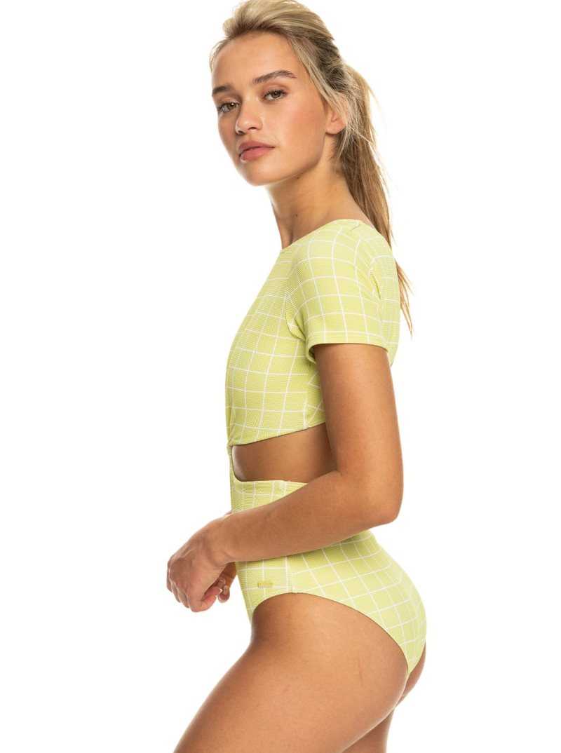Une pièce Roxy Salty Shine Corta-Sleeve UPF 50 Swimsuit Femme Vert | 035968LOE