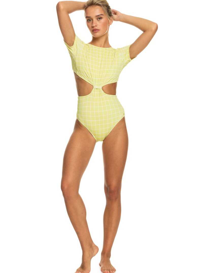 Une pièce Roxy Salty Shine Corta-Sleeve UPF 50 Swimsuit Femme Vert | 035968LOE