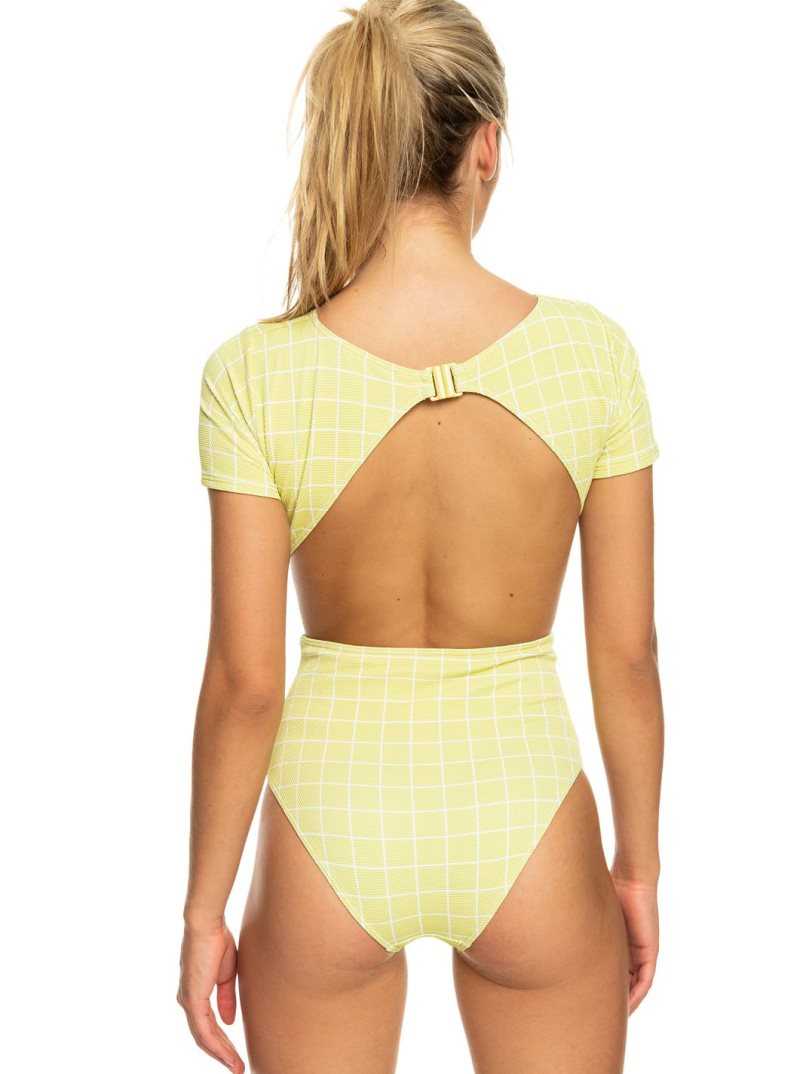 Une pièce Roxy Salty Shine Corta-Sleeve UPF 50 Swimsuit Femme Vert | 035968LOE