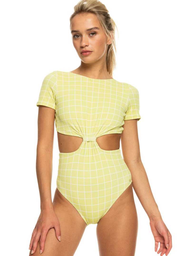 Une pièce Roxy Salty Shine Corta-Sleeve UPF 50 Swimsuit Femme Vert | 035968LOE