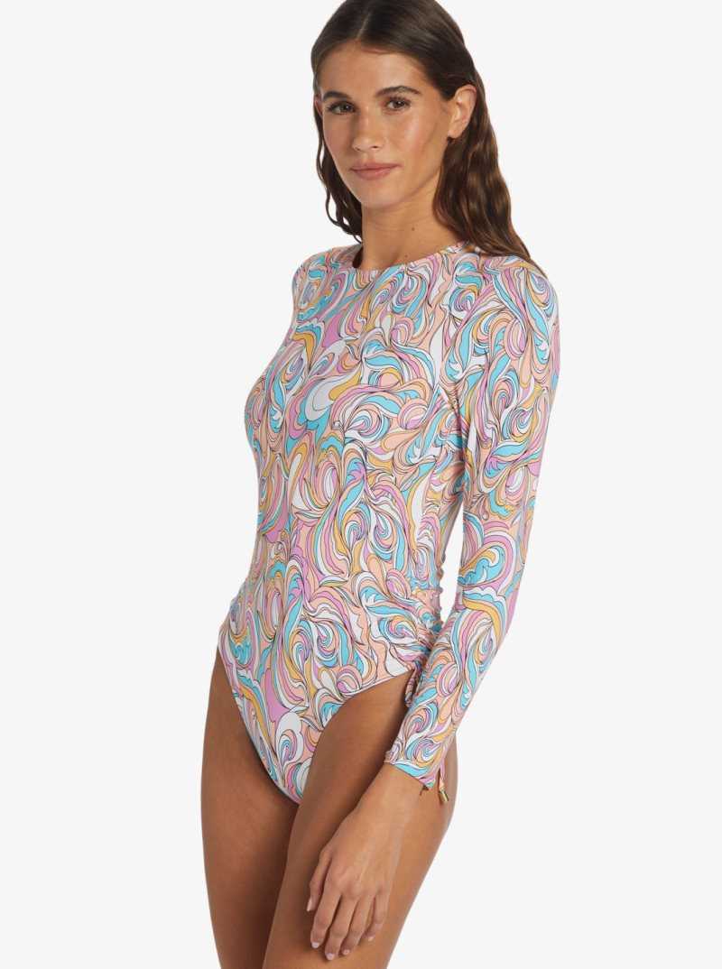 Une pièce Roxy Warm Sand Onesie Active Cropped UPF 50 Long Sleeve Rashguard Femme | 836529JLV
