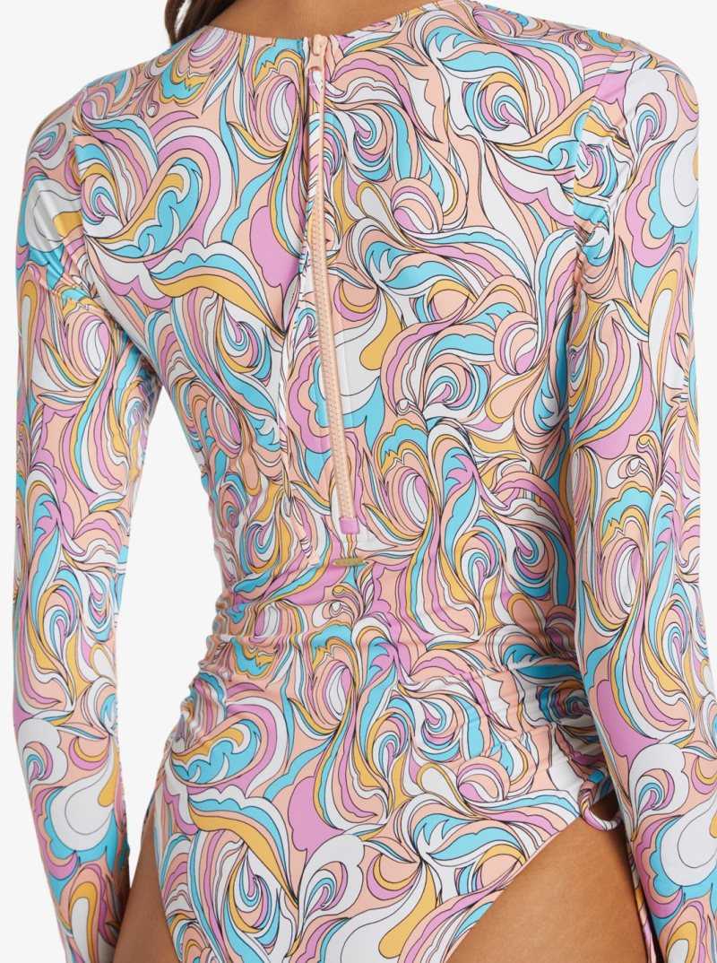 Une pièce Roxy Warm Sand Onesie Active Cropped UPF 50 Long Sleeve Rashguard Femme | 836529JLV