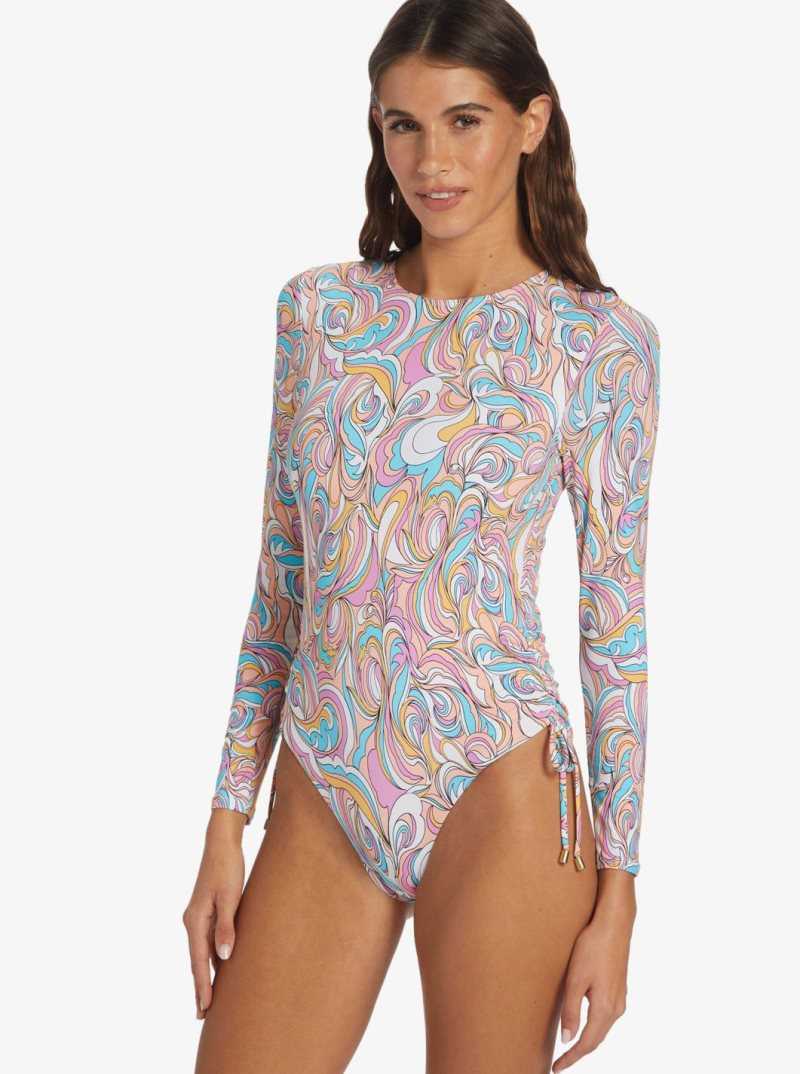 Une pièce Roxy Warm Sand Onesie Active Cropped UPF 50 Long Sleeve Rashguard Femme | 836529JLV