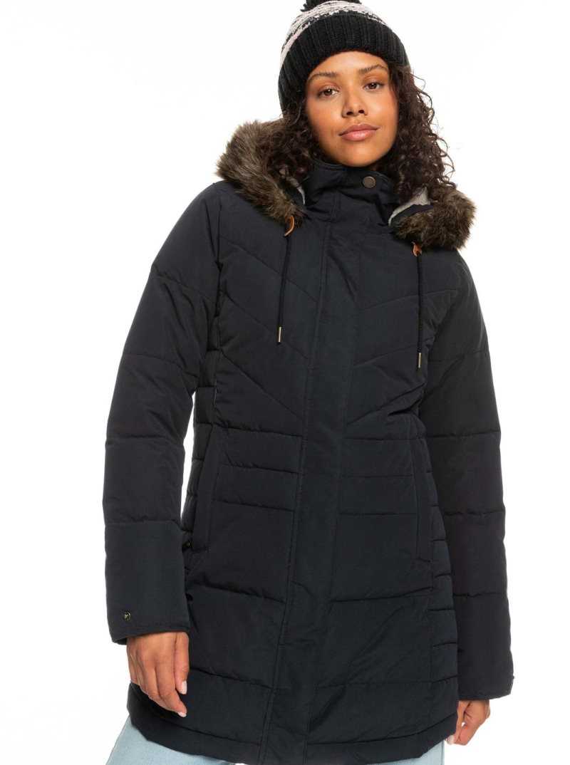 Vestes Roxy Ellie Longline Insulated Encapuchonné Femme Noir | 831960QEW