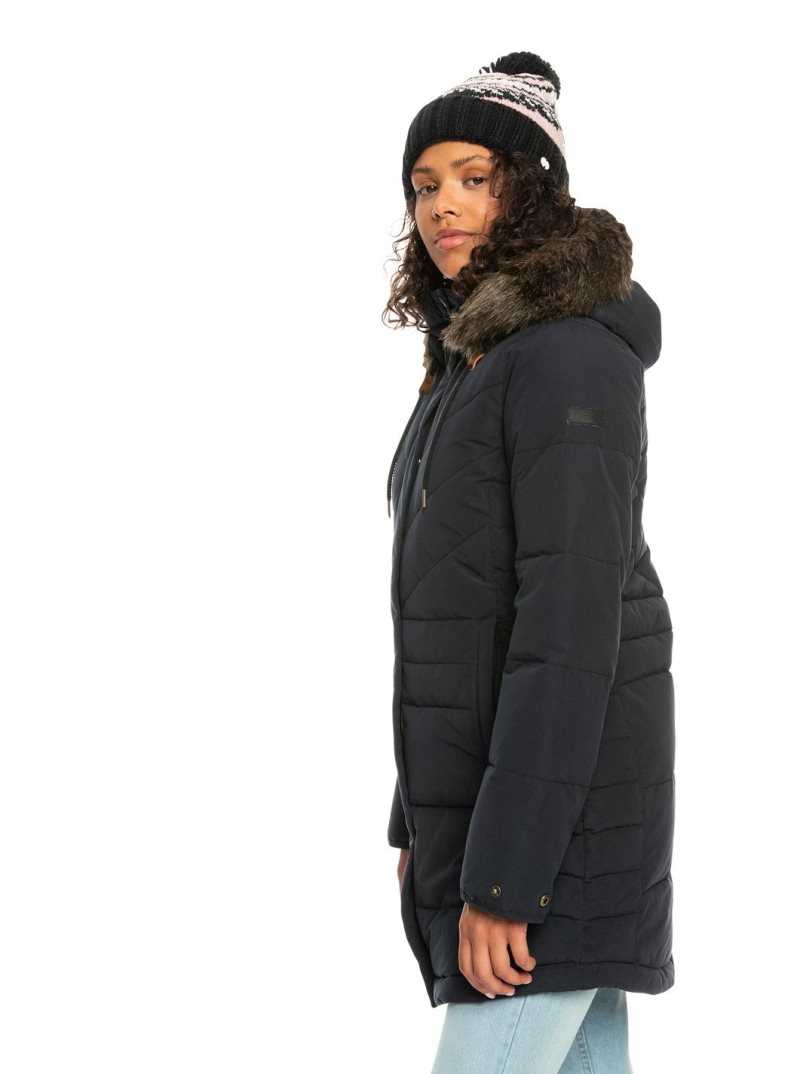 Vestes Roxy Ellie Longline Insulated Encapuchonné Femme Noir | 831960QEW