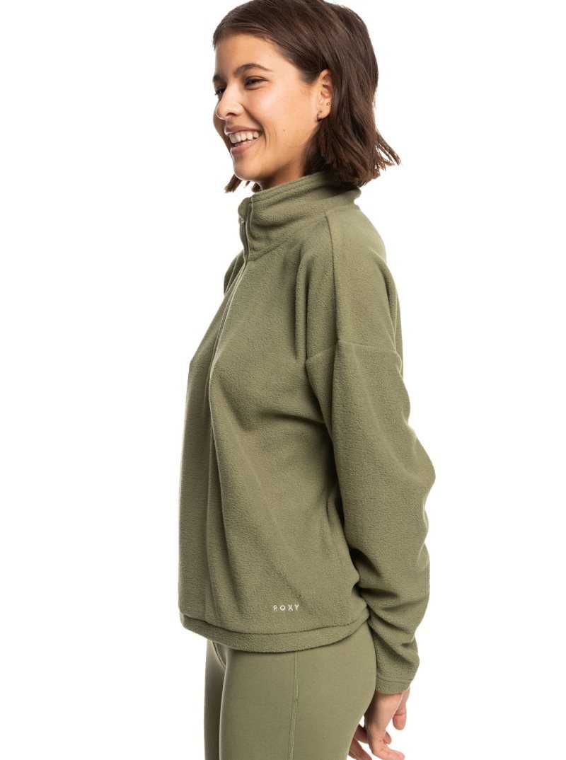Vestes Roxy Feel It Too Half Zip Technical Fleece Pullover Femme Vert Foncé | 236985LAK