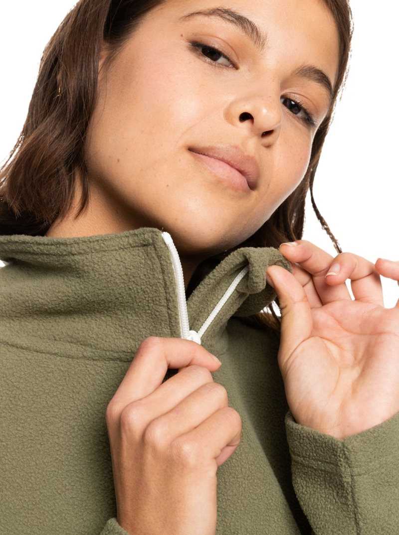 Vestes Roxy Feel It Too Half Zip Technical Fleece Pullover Femme Vert Foncé | 236985LAK