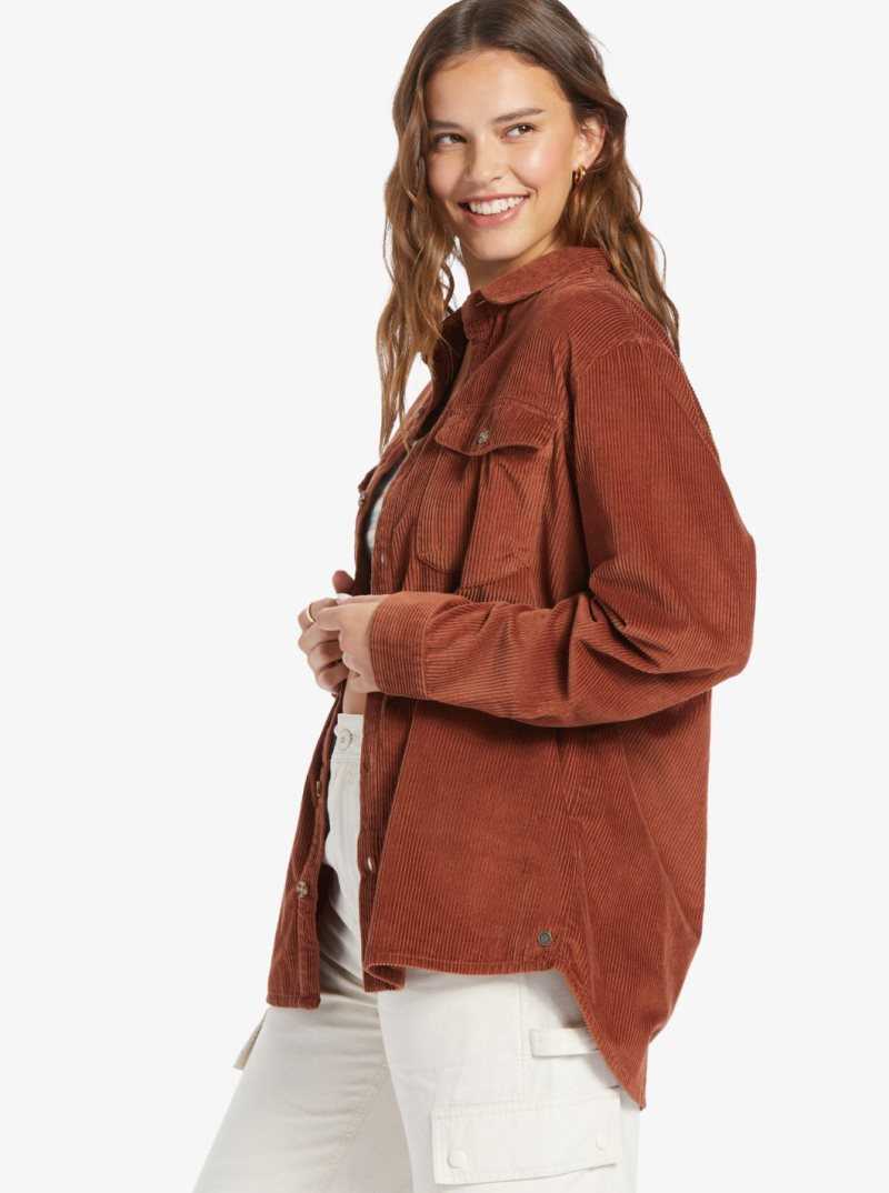 Vestes Roxy Let It Go Long Sleeve Corduroy Shirt Femme Marron | 572906OQL