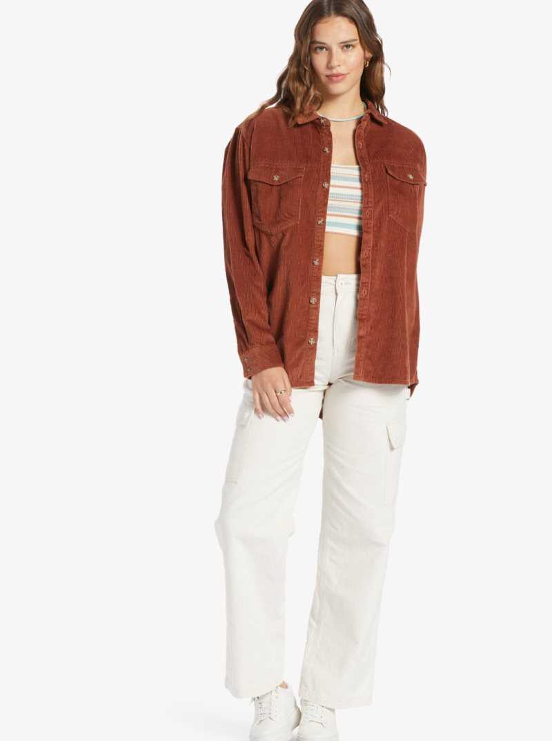 Vestes Roxy Let It Go Long Sleeve Corduroy Shirt Femme Marron | 572906OQL