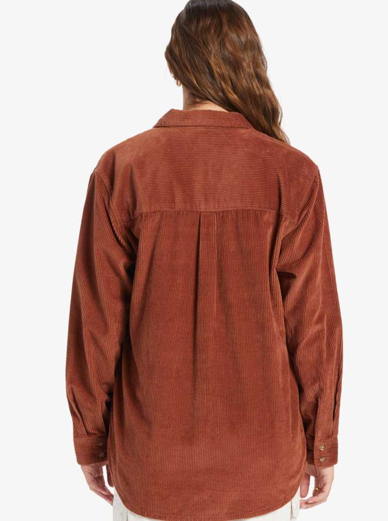 Vestes Roxy Let It Go Long Sleeve Corduroy Shirt Femme Marron | 572906OQL