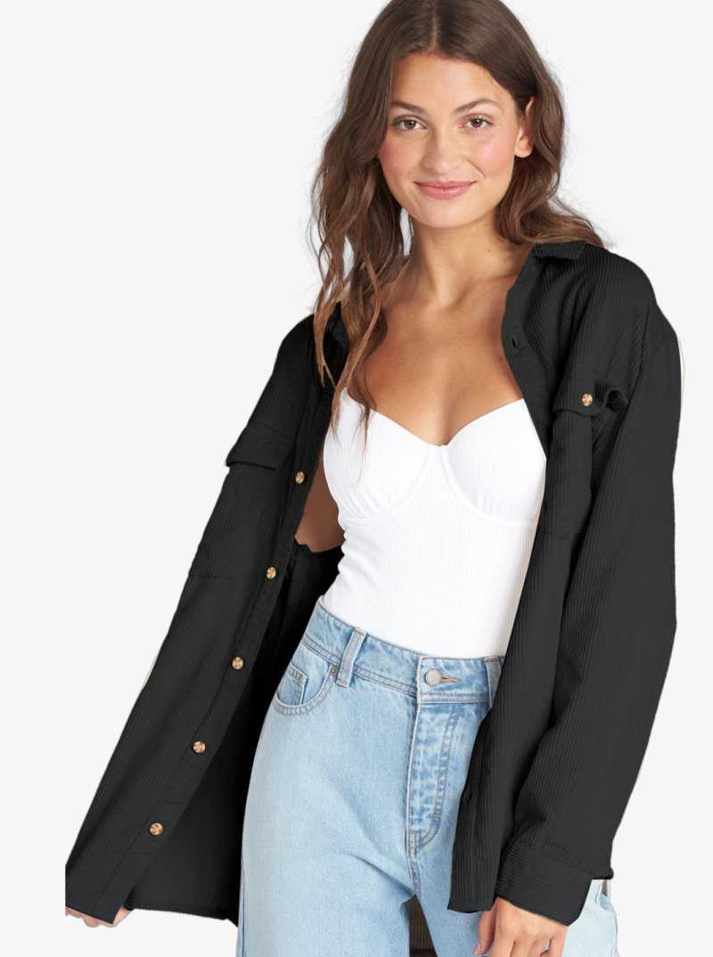 Vestes Roxy Let It Go Long Sleeve Corduroy Shirt Femme Grise Foncé | 923167JMC