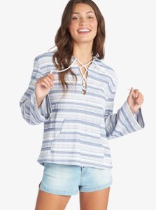Chandails En Molleton Roxy Paradise Calling Woven Poncho Hoodie Femme Bleu Stripes | 670895NAT