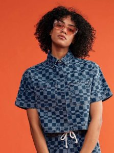 Hauts Roxy Blue Wave Club Printed Corta Sleeve Denim Shirt Femme Indigo | 518207XMY