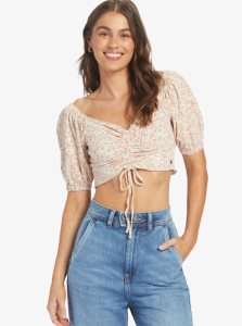 Hauts Roxy Flirty Walk Printed Ruched Crop Femme | 659802XEW