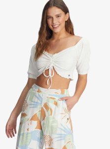 Hauts Roxy Flirty Walk Puff Sleeve Crop Femme Blanche | 902478TIX