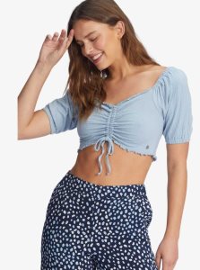 Hauts Roxy Flirty Walk Puff Sleeve Crop Femme Bleu | 964571FRX