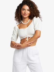 Hauts Roxy Flirty Walk Ruched Crop Femme Blanche | 245083LBH