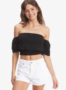 Hauts Roxy Seaside Heaven Off The Shoulder Crop Femme Grise Foncé | 047268EJA