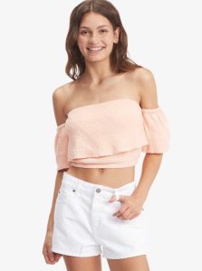 Hauts Roxy Seaside Heaven Off The Shoulder Crop Femme Corail | 093215WDA