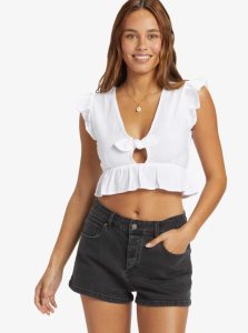 Hauts Roxy Sweetest Love Corta Sleeve Crop Femme Blanche | 128375GIB