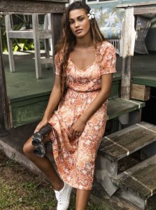 Peignoir Roxy Palmy Breeze Printed Corta Sleeve Midi Femme | 498051OBQ