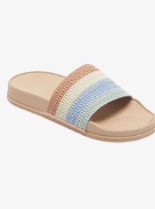 Sandales Roxy Slippy Crochet Femme Bleu Clair Marron | 967450VNK